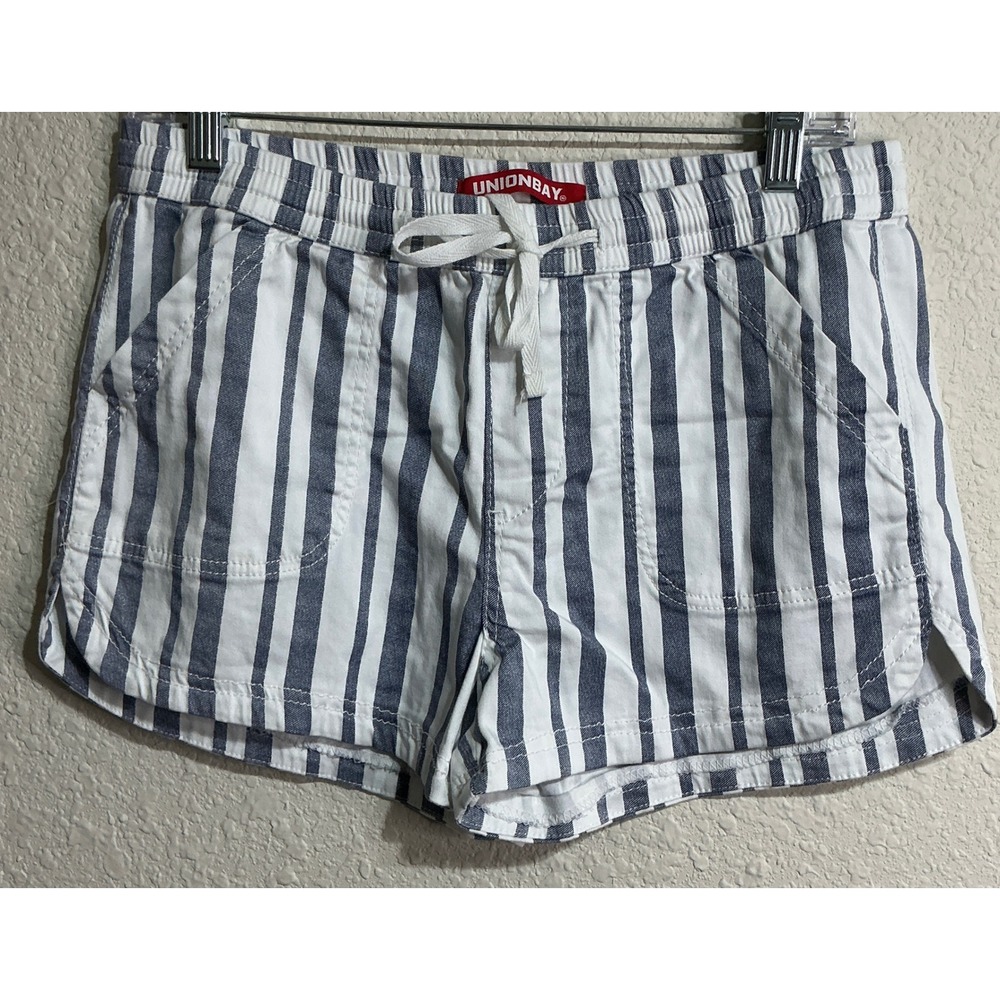 Unionbay Women M Striped Drawstring Pull-On Shorts Nautical Coastal Preppy